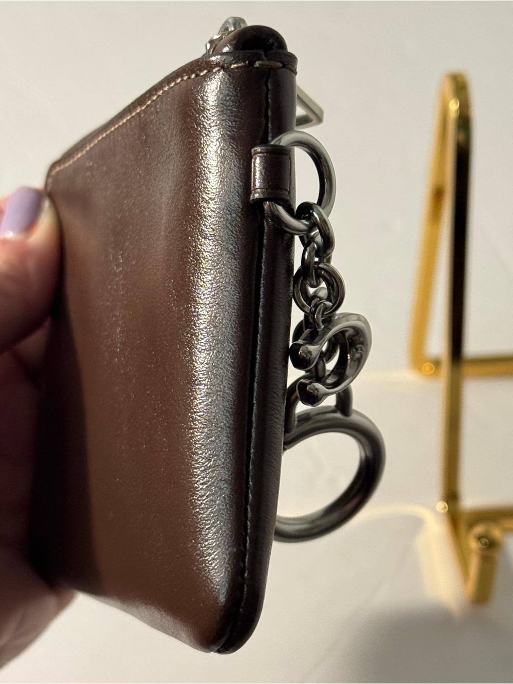 NWT Coach Small Corner Zip Wallet CFA27 Maple Brown Silver Charm - Picture 8 of 12